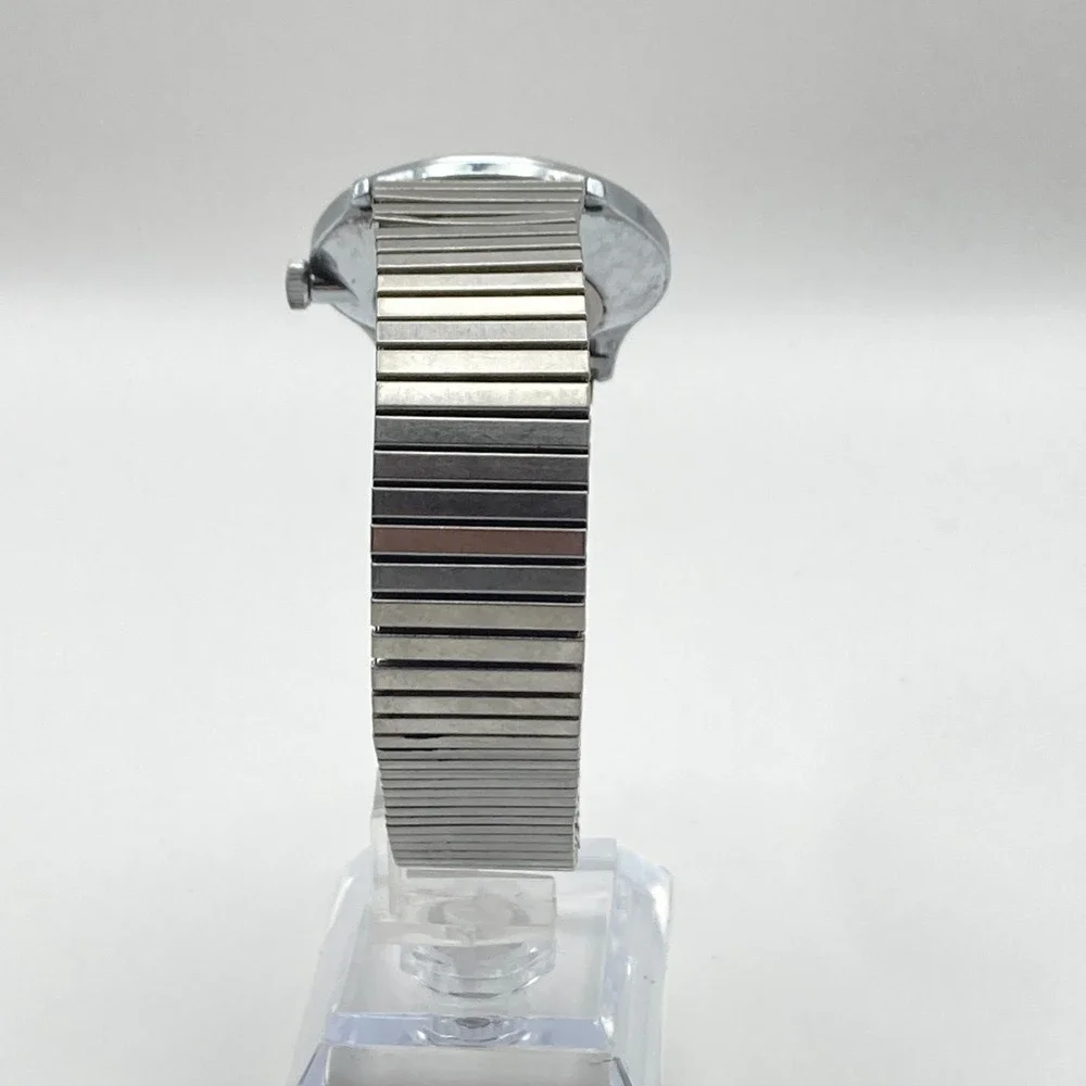 Vtg Timex Marlin Men's Watch 34mm Silver Tone Date Stretch Band Manual Wind 1989